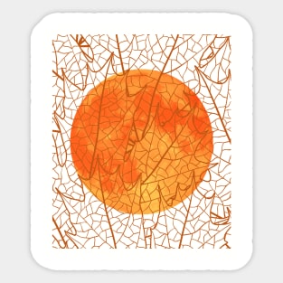 HARVEST MOON AS SEEN THROUGH LATTICEWORK OF AUTUMN LEAVES Sticker